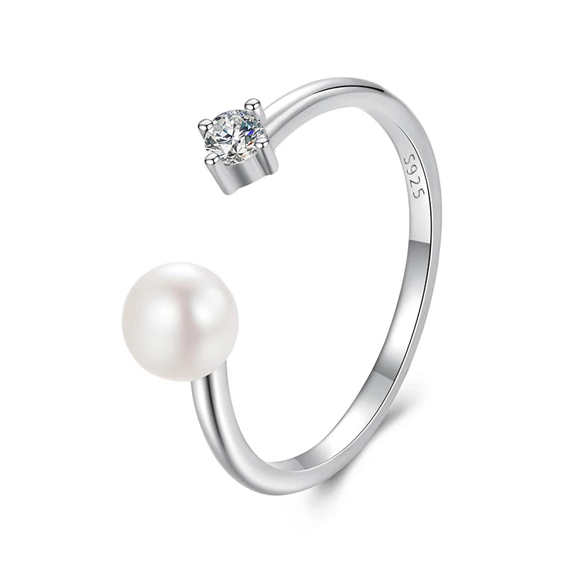 Anillo ajustable de moissanita de perla Natural.