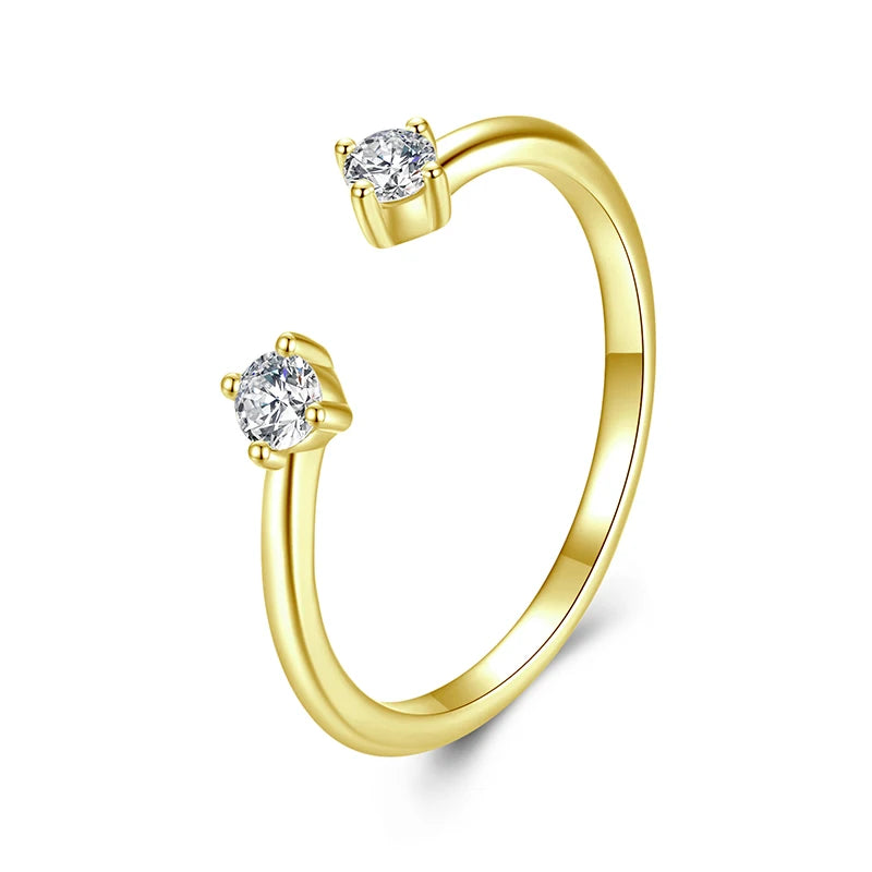 Anillo ajustable Moissanite chapado en oro blanco, anillo abierto de Plata de Ley 925 para mujer.