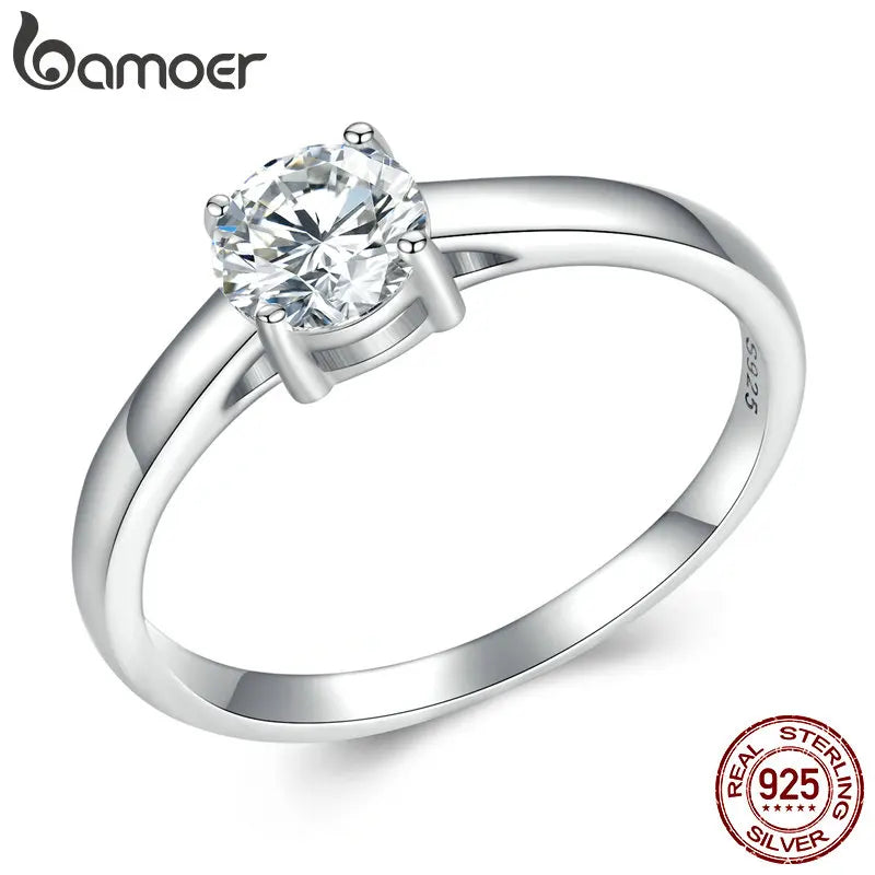 Anillo de moissanita para mujer, plata de ley 925 chapado en platino, solitario de 4 puntas, banda de eternidad.