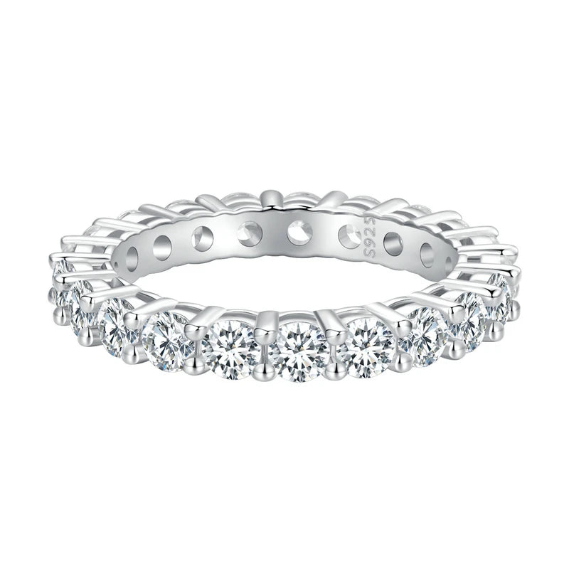 Anillo de moissanita chapado en platino, banda de eternidad completa/media para mujer, de plata de ley 925 con diamantes.