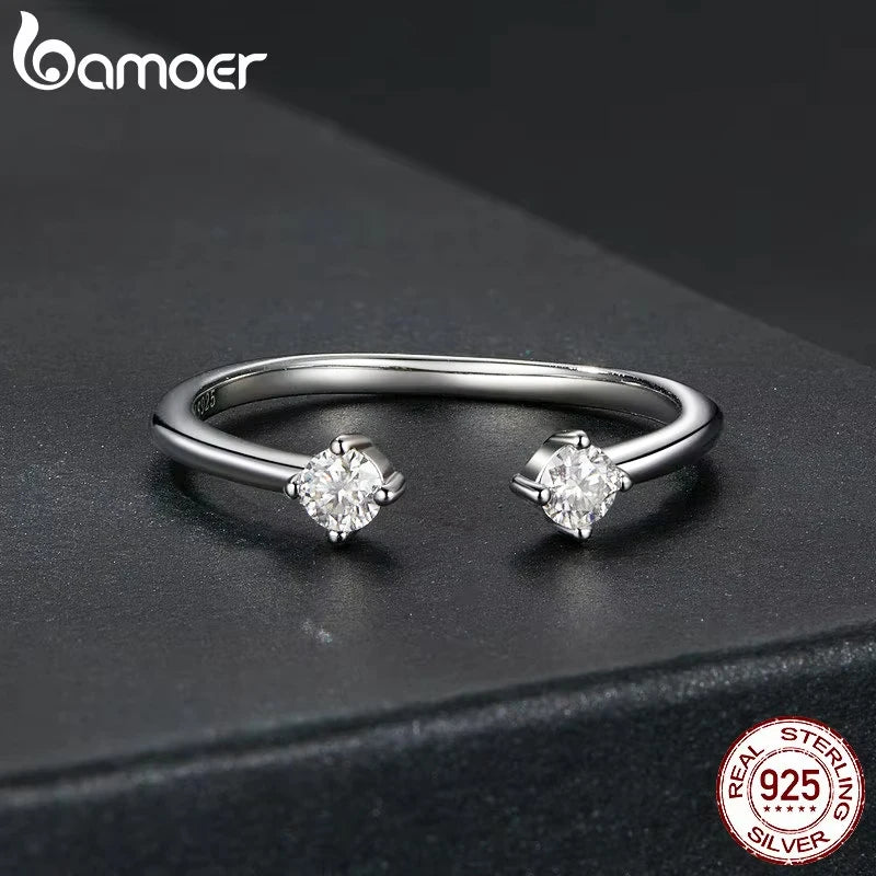 Anillo ajustable Moissanite chapado en oro blanco, anillo abierto de Plata de Ley 925 para mujer.