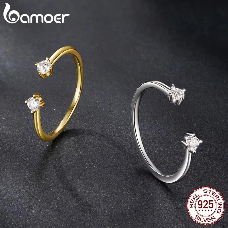Anillo ajustable Moissanite chapado en oro blanco, anillo abierto de Plata de Ley 925 para mujer.