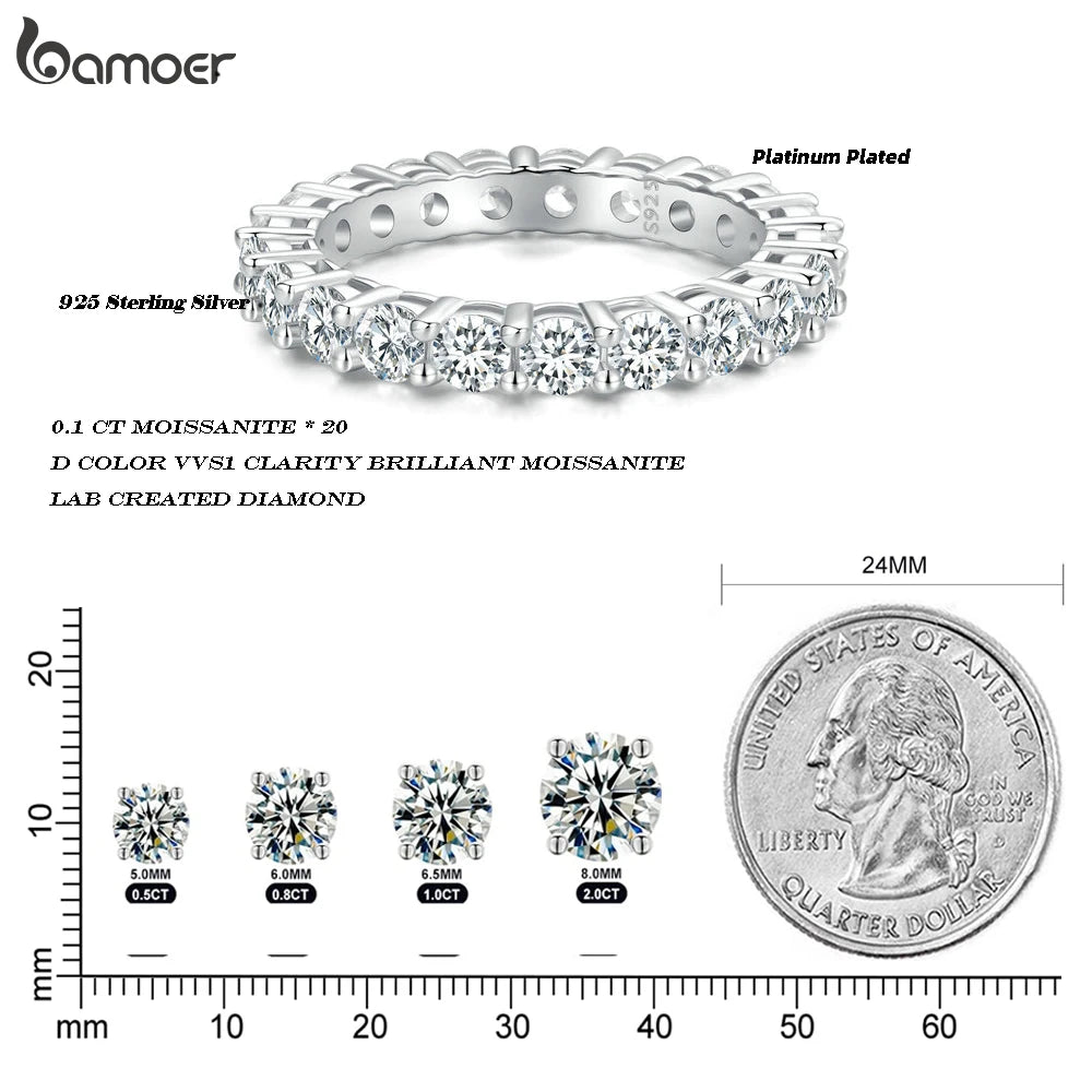 Anillo de moissanita chapado en platino, banda de eternidad completa/media para mujer, de plata de ley 925 con diamantes.