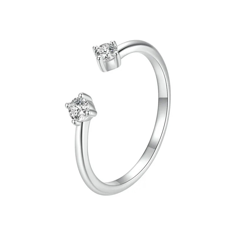 Anillo ajustable Moissanite chapado en oro blanco, anillo abierto de Plata de Ley 925 para mujer.