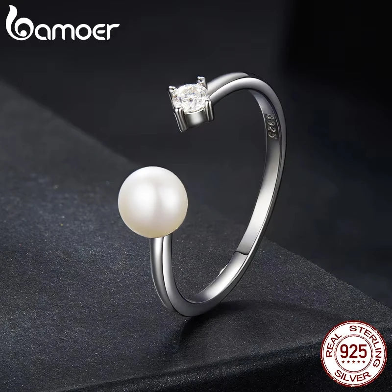 Anillo ajustable de moissanita de perla Natural.