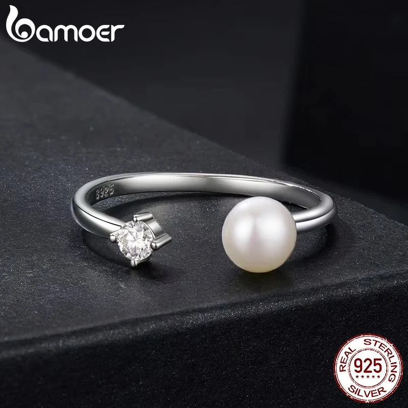 Anillo ajustable de moissanita de perla Natural.