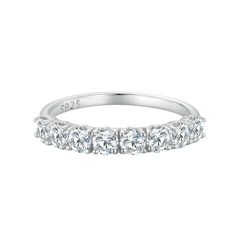 Anillo de moissanita chapado en platino, banda de eternidad completa/media para mujer, de plata de ley 925 con diamantes.