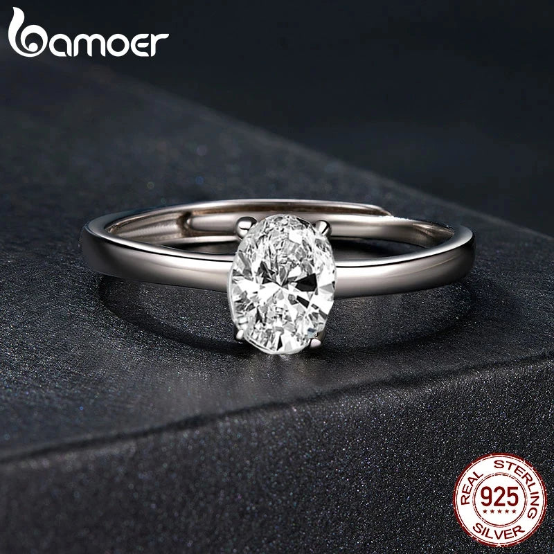Anillo de moissanita chapado en platino de 1,0 quilates para mujer, anillo ovalado, de plata de ley 925