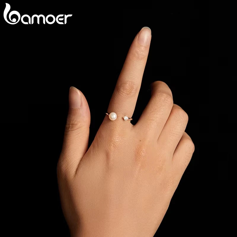 Anillo ajustable de moissanita de perla Natural.