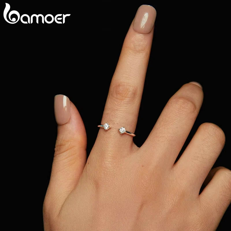 Anillo ajustable Moissanite chapado en oro blanco, anillo abierto de Plata de Ley 925 para mujer.