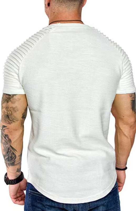 Polera casual de manga acanalada de mezcla de poliéster para hombre