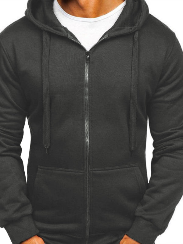 Polerón con capucha básica y cremallera, color liso para hombre