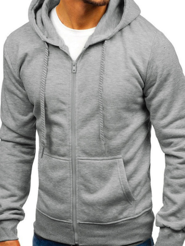 Polerón con capucha básica y cremallera, color liso para hombre