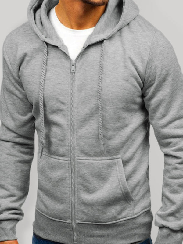 Polerón con capucha básica y cremallera, color liso para hombre