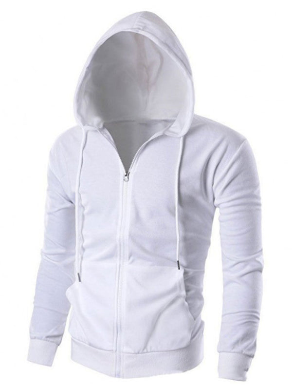 Polerón con capucha básica y cremallera, color liso para hombre