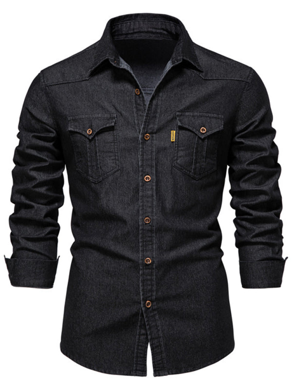 Camisa mezclilla manga larga para hombre.