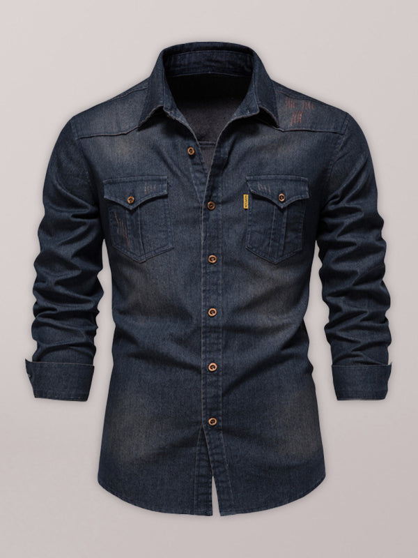 Camisa mezclilla manga larga para hombre.