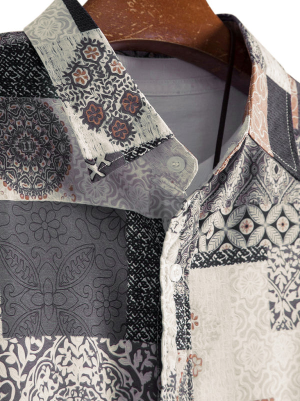 Camisa de hombre de manga corta con estampado paisley vintage