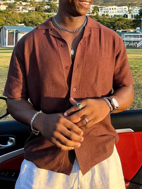 Camisa manga corta de punto para hombre, POLO retro informal de color sólido