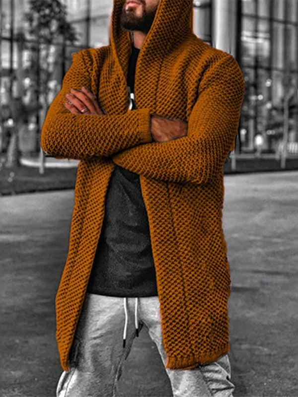 Cárdigan de punto de manga larga con capucha para hombre