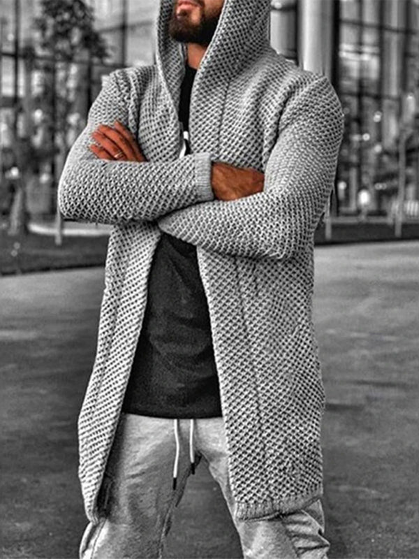 Cárdigan de punto de manga larga con capucha para hombre