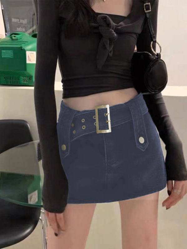 Falda ajustada de cintura alta de denim lavado.