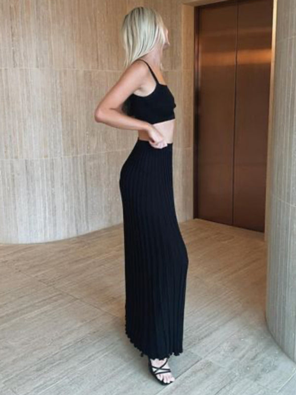 Conjunto de falda plisada con top corto sin mangas elegante