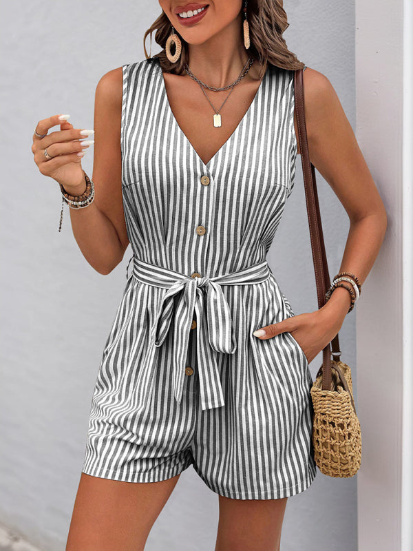 Vestido de rayas sin mangas con cuello en V
