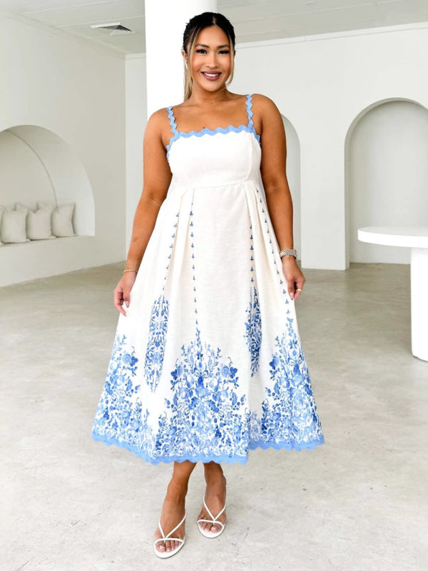 Vestido con tirantes con cordones y espalda descubierta sin mangas con dobladillo ondulado