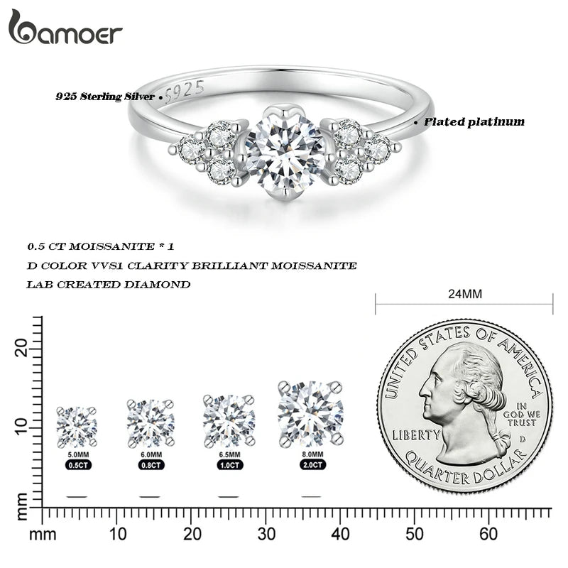 Anillo de moissanita redondo para mujer, 0,5 CT, Color D, VVS1 EX, ajuste de pavé, de plata esterlina 925.