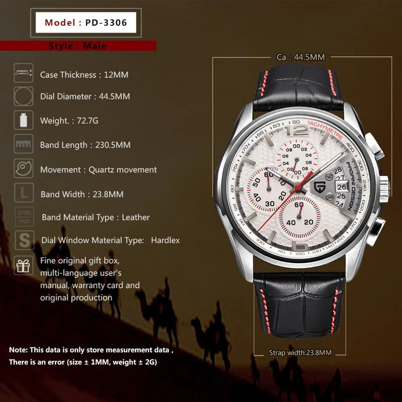 Reloj PAGANI DESING modelo PD-3306, de cuarzo, buceo 30m y cronograma.