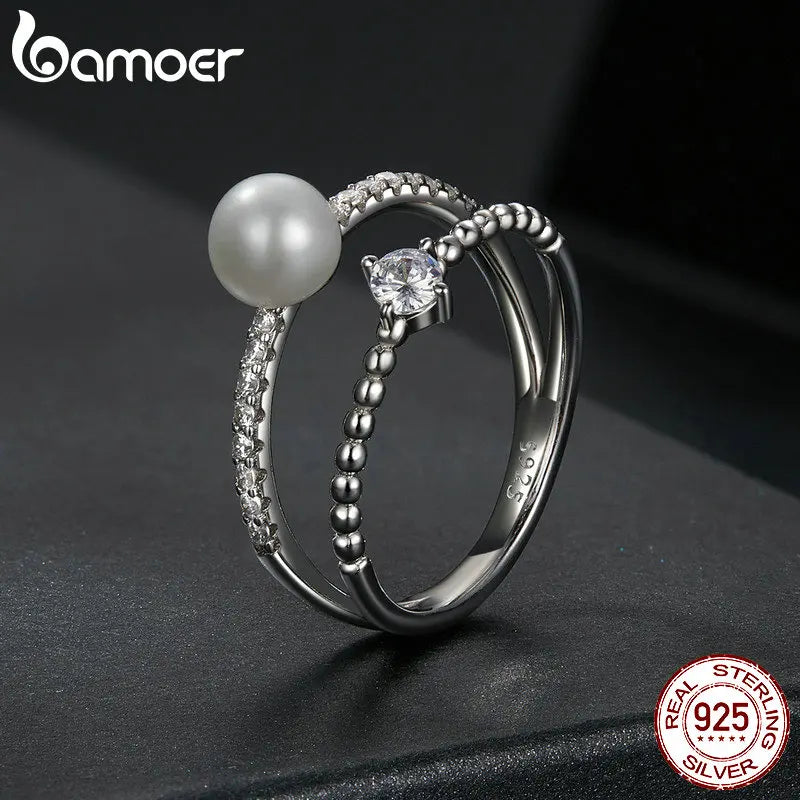Anillo de doble capa de moissanita de perla Natural exquisita de Plata de Ley 925, de claridad VVS1 chapado en oro.