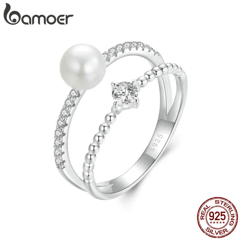 Anillo de doble capa de moissanita de perla Natural exquisita de Plata de Ley 925, de claridad VVS1 chapado en oro.