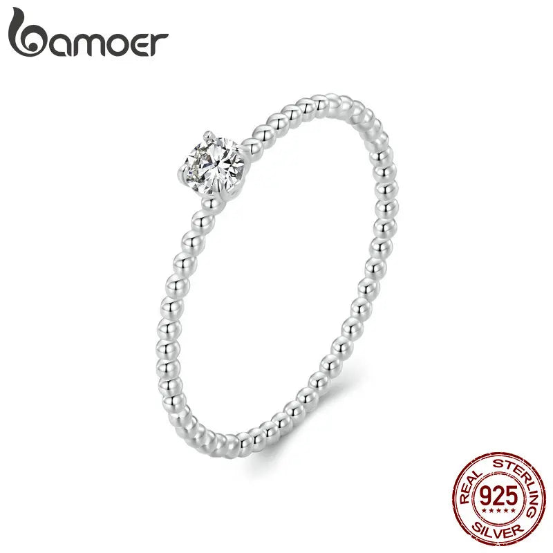 Anillo de cuerda de eternidad de Plata de Ley 925, de cuentas de moissanita apilable para mujer.