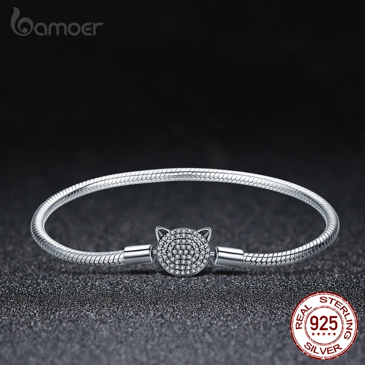 Pulsera de cadena con forma de serpiente y gato, 100 % plata de ley 925 con brillantes circonitas cúbicas para mujer, abalorios y cuentas.