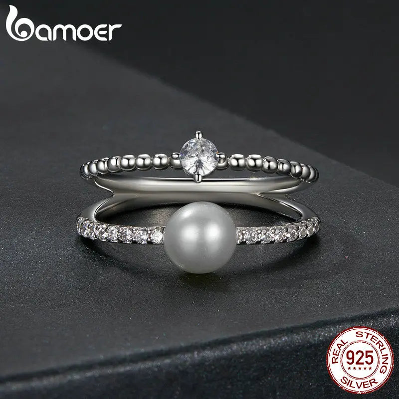 Anillo de doble capa de moissanita de perla Natural exquisita de Plata de Ley 925, de claridad VVS1 chapado en oro.