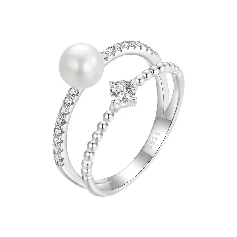 Anillo de doble capa de moissanita de perla Natural exquisita de Plata de Ley 925, de claridad VVS1 chapado en oro.