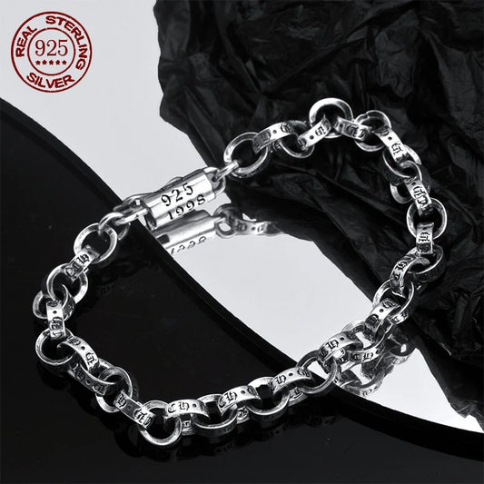 Pulsera trenzada de corazón de plata de ley S925 sólida de 5mm y 6MM para hombre, plata maciza.