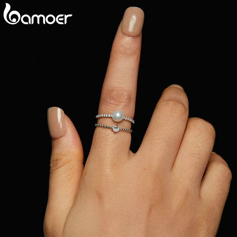 Anillo de doble capa de moissanita de perla Natural exquisita de Plata de Ley 925, de claridad VVS1 chapado en oro.