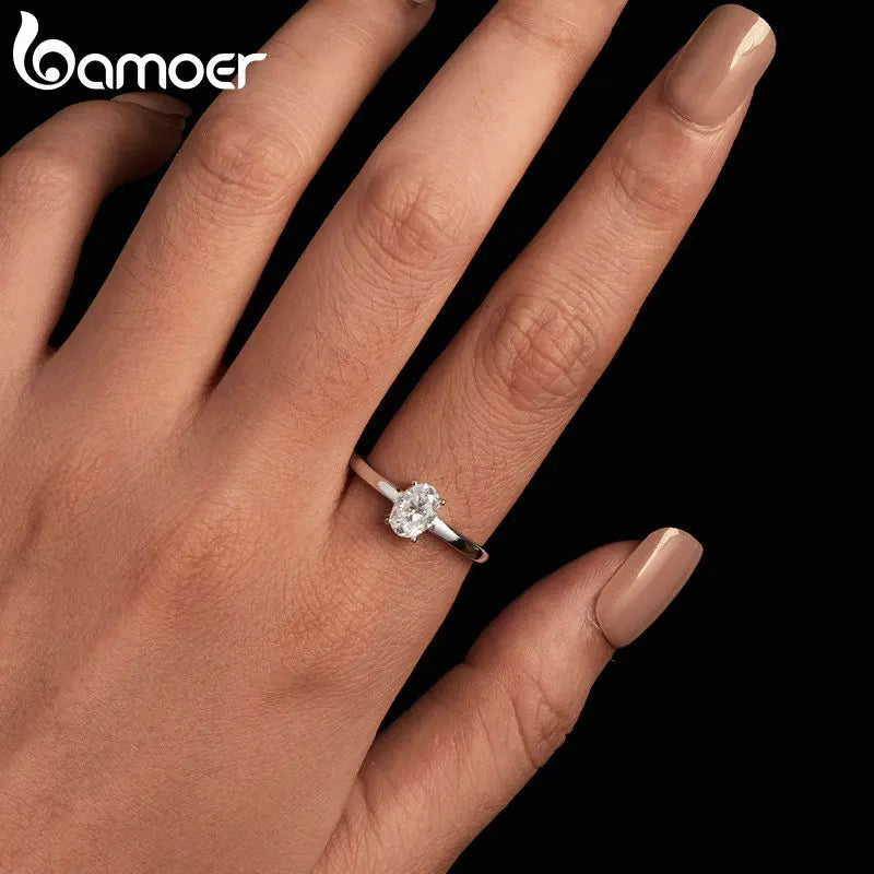 Anillo de moissanita chapado en platino de 1,0 quilates para mujer, anillo ovalado,  de plata de ley 925