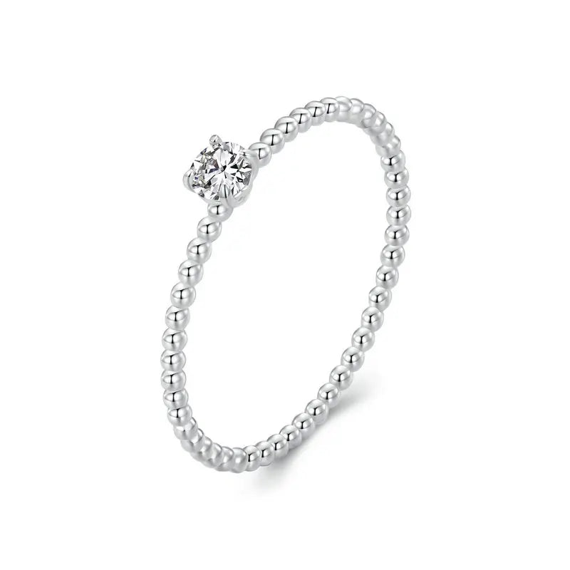 Anillo de cuerda de eternidad de Plata de Ley 925, de cuentas de moissanita apilable para mujer.