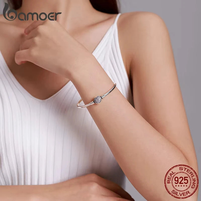 Pulsera y brazalete de cadena de serpiente de plata esterlina 925 con engaste pavé de circonita cúbica para mujer, colgante con abalorio.