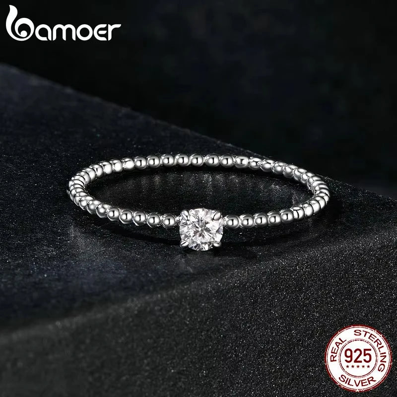 Anillo de cuerda de eternidad de Plata de Ley 925, de cuentas de moissanita apilable para mujer.