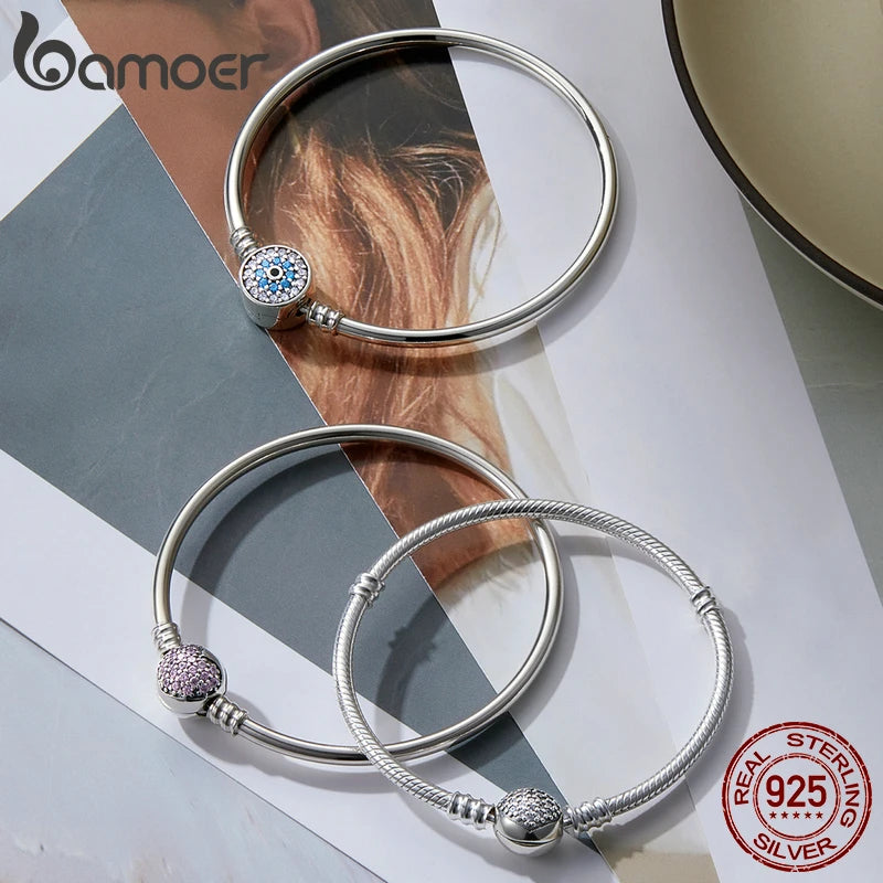 Pulsera y brazalete de cadena de serpiente de plata esterlina 925 con engaste pavé de circonita cúbica para mujer, colgante con abalorio.