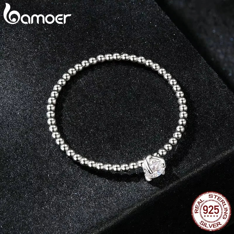 Anillo de cuerda de eternidad de Plata de Ley 925, de cuentas de moissanita apilable para mujer.