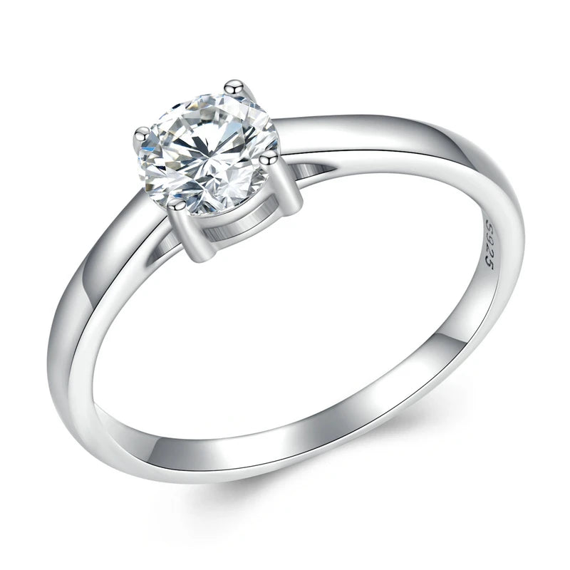 Anillo de moissanita para mujer, plata de ley 925 chapado en platino, solitario de 4 puntas, banda de eternidad.