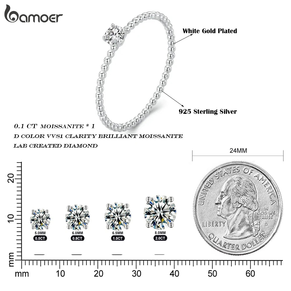Anillo de cuerda de eternidad de Plata de Ley 925, de cuentas de moissanita apilable para mujer.