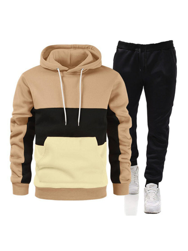 Hoodie de color empalmado para hombre, corte holgado +  pantalones