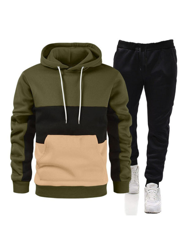 Hoodie de color empalmado para hombre, corte holgado +  pantalones