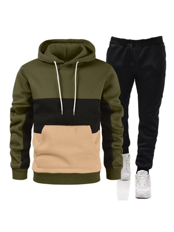 Hoodie de color empalmado para hombre, corte holgado +  pantalones